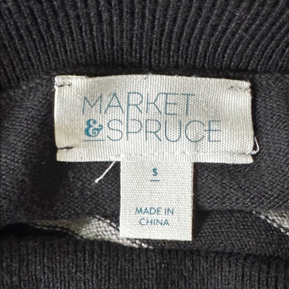 MARKET & SPRUCE cowl neck sweater size S black and grey striped cotton blend - Picture 5 of 7